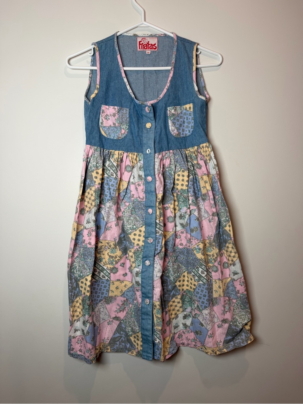 Vintage Patchwork Denim-Trim Dress Girls Soze 14